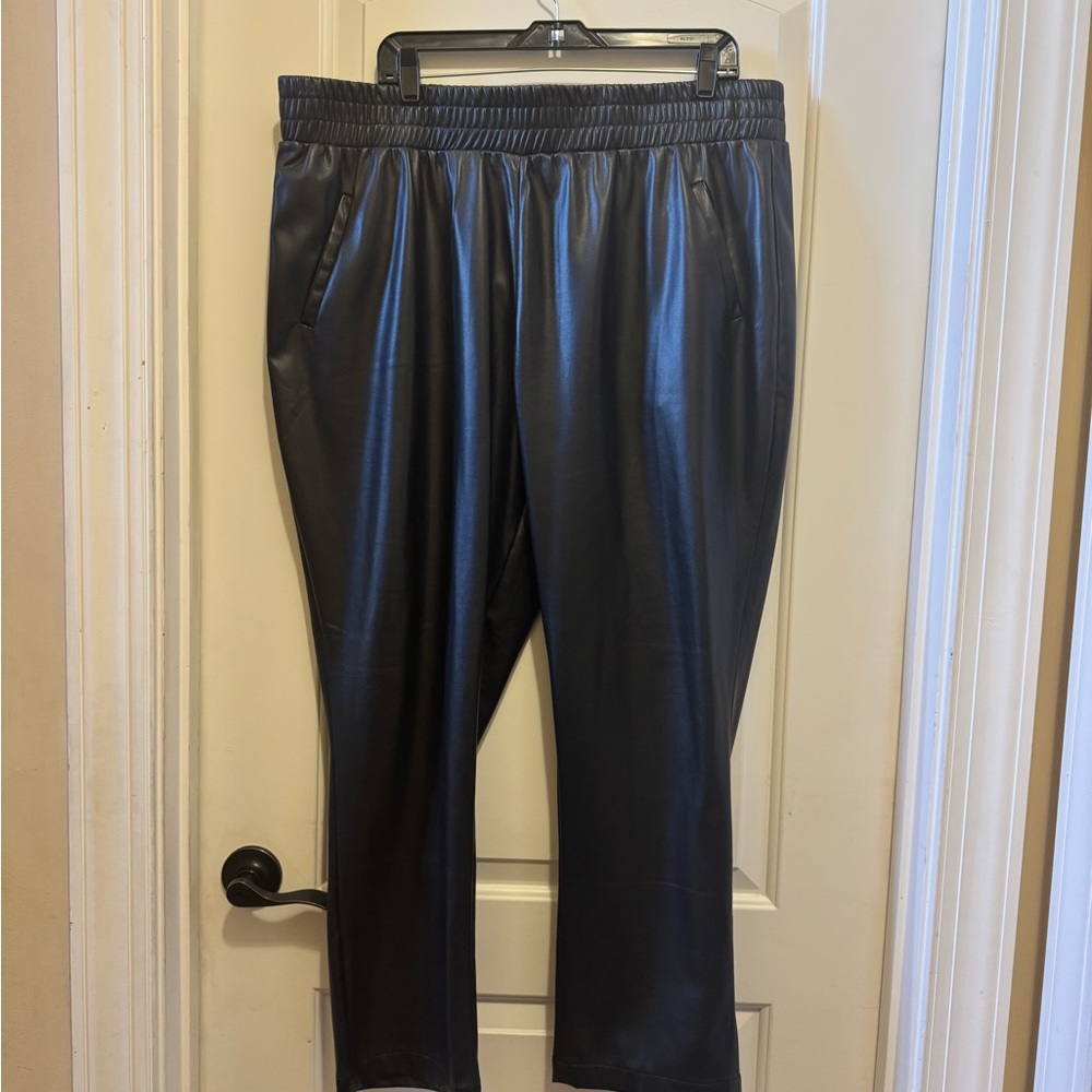 DKNY Black Faux Leather Joggers
